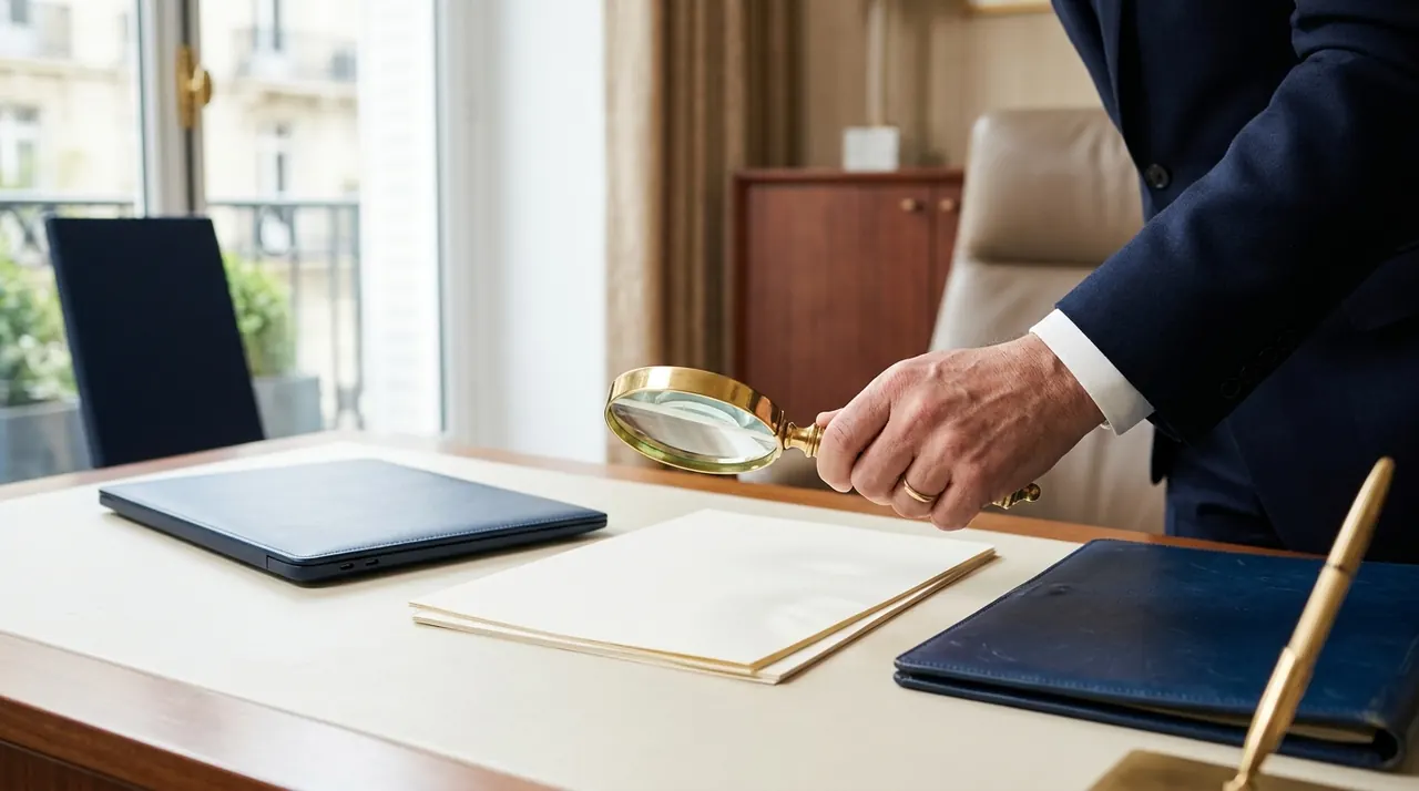 Vérification de documents à la loupe sur un bureau